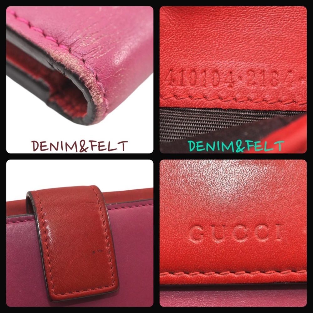 GUCCI Vintage Pink & Red Leather French Flap Bifold Compact Wallet - Picture 16 of 16